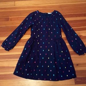 Fit and Flare Cotton Dress, Navy Blue with Colorful Metallic Thread